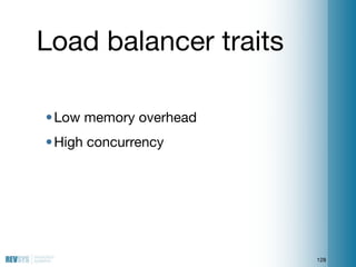Load balancer traits

• Low memory overhead
• High concurrency




                        128
 