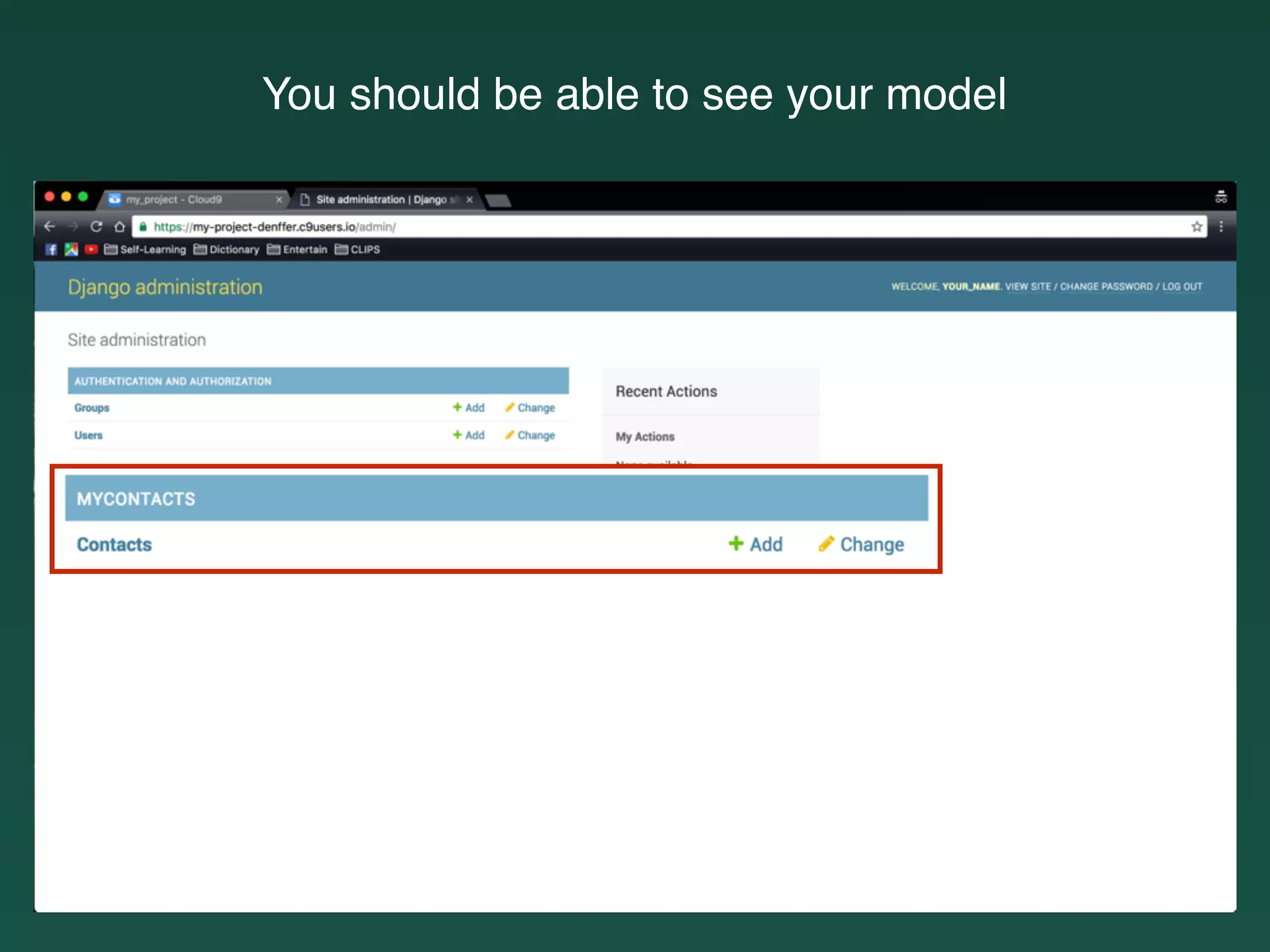 You should be able to see your model
 