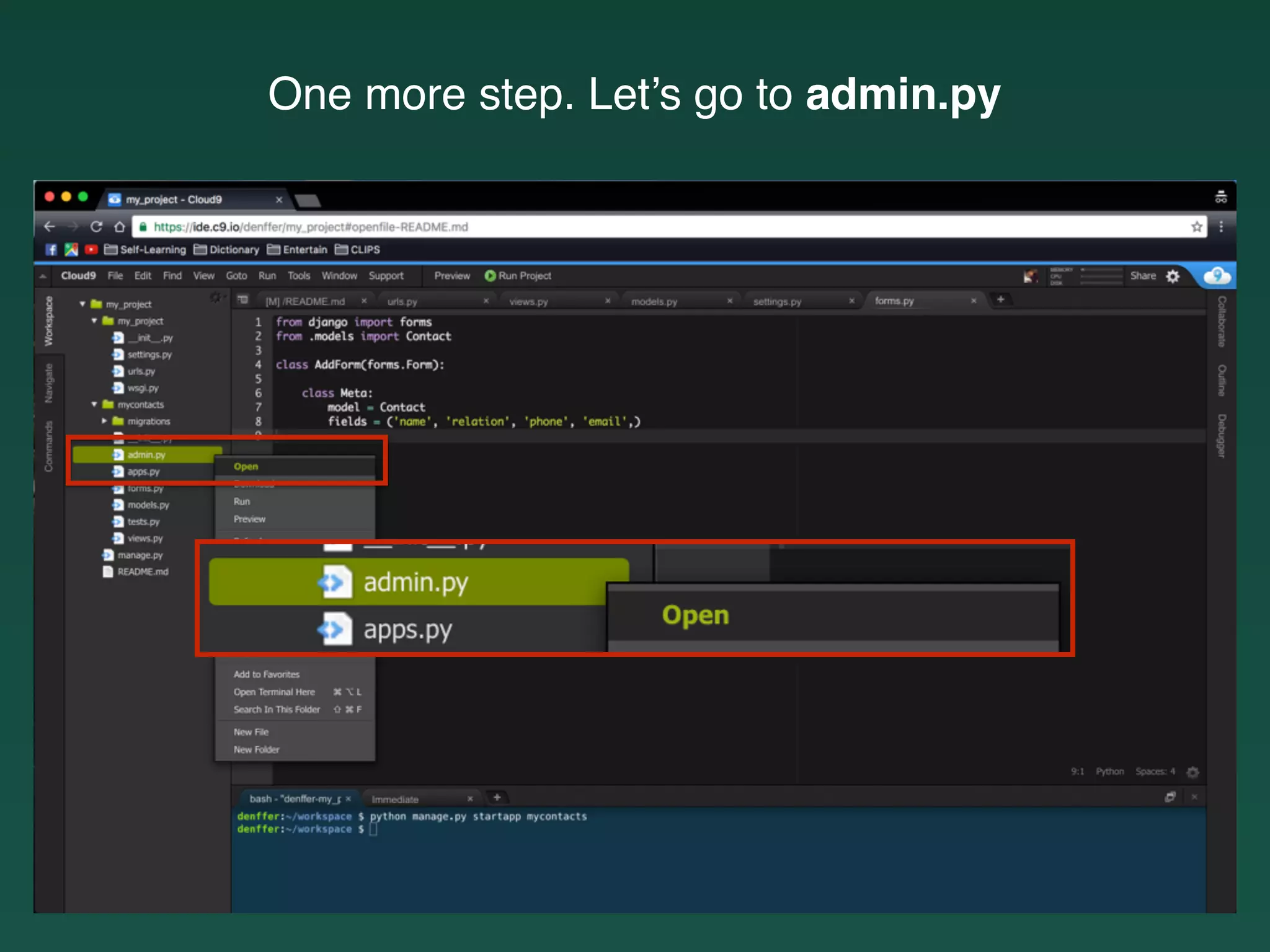 One more step. Let’s go to admin.py
 