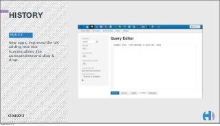 HISTORY
HUE 2.5

New apps, improved the UX
adding new nice
functionalities like
autocomplete and drag &
drop.

Monday, March 3, 14

 