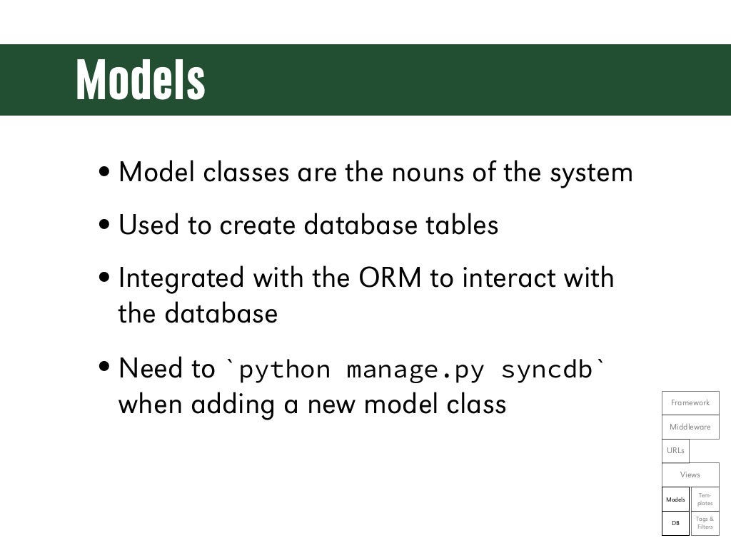 Models • Model classes are
