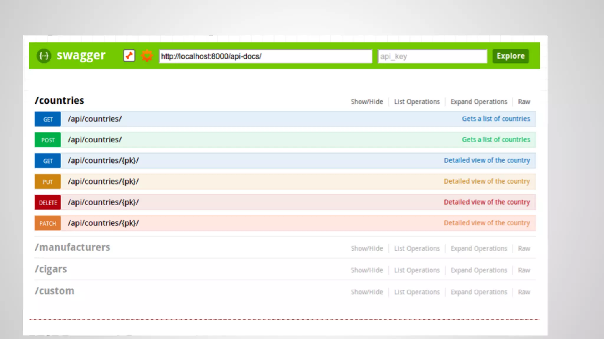 views
automatic views from model:
ModelViewSets: CRUD + list
ReadOnlyModelViewSet: retrieve + list
 