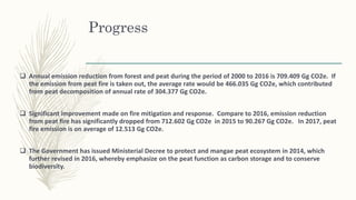Progress
❑ Annual emission reduction from forest and peat during the period of 2000 to 2016 is 709.409 Gg CO2e. If
the emi...