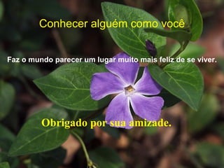 Conhecer alguém como você Faz o mundo parecer um lugar muito mais feliz de se viver. Obrigado por sua amizade. 