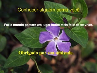 Conhecer alguém como você Faz o mundo parecer um lugar muito mais feliz de se viver. Obrigado por sua amizade. 