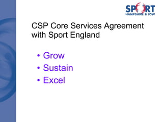 CSP Core Services Agreement with Sport England Grow Sustain Excel 