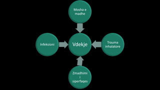 Vdekje
Mosha e
madhe
Trauma
inhalatore
Zmadhimi
i
siperfaqes
Infeksioni
 