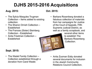 Dallas Jewish Historical Society Annual Report 2016