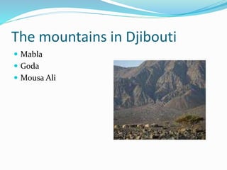 The mountains in Djibouti
 Mabla
 Goda
 Mousa Ali
 