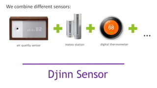 We combine different sensors:
Djinn Sensor
air quality sensor meteo station digital thermometer
…
 