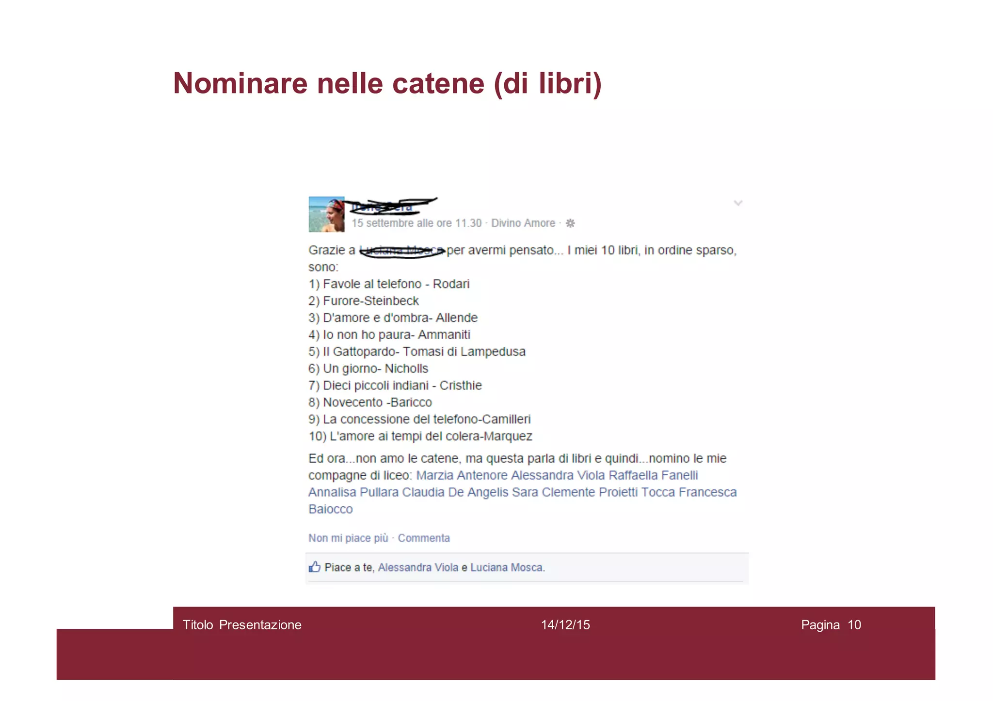 Nominare nelle catene (di libri)
14/12/15Titolo Presentazione Pagina 10
 