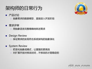 ܹʦճΪ
?   
    ?   ģֱͣމ뿪׶


?   
    ?   óȷת


?   Design Review
    ?   ֤ʵַϵͳܹĳݻ


?   System Review
    ? ѱ仯ģʽظĸЧ
    ? չŶ޸ķգ޸ĵĲȶ
 