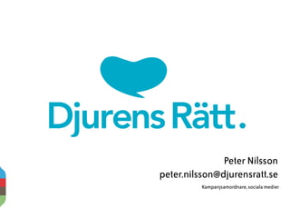 Peter Nilsson
peter.nilsson@djurensratt.se
Kampanjsamordnare, sociala medier
 