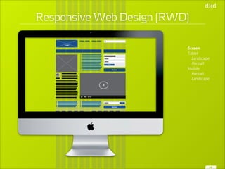Logo 
Action 
Button 
0:14 
Action 
24 
Responsive Web Design (RWD) 
Screen 
Tablet 
Landscape 
Portrait 
Mobile 
Portrait 
Landscape 
 