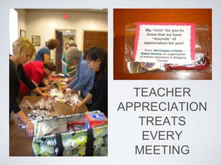 TEACHER
APPRECIATION
TREATS
EVERY
MEETING