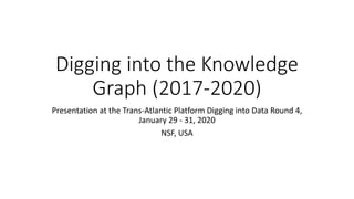 Digging into the Knowledge
Graph (2017-2020)
Presentation at the Trans-Atlantic Platform Digging into Data Round 4,
January 29 - 31, 2020
NSF, USA
 
