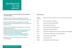 DKG GROUP ANNUAL REPORT 2015 | 51
INFORMATION
ON THE
REPORT
Abbreviations
AGRO
2.1 & 2.2
Standard Hellenic certification s...