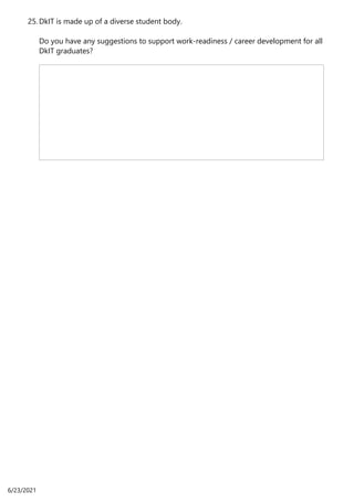 DkIT is made up of a diverse student body. 

Do you have any suggestions to support work-readiness / career development for all
DkIT graduates?
25.
6/23/2021
 