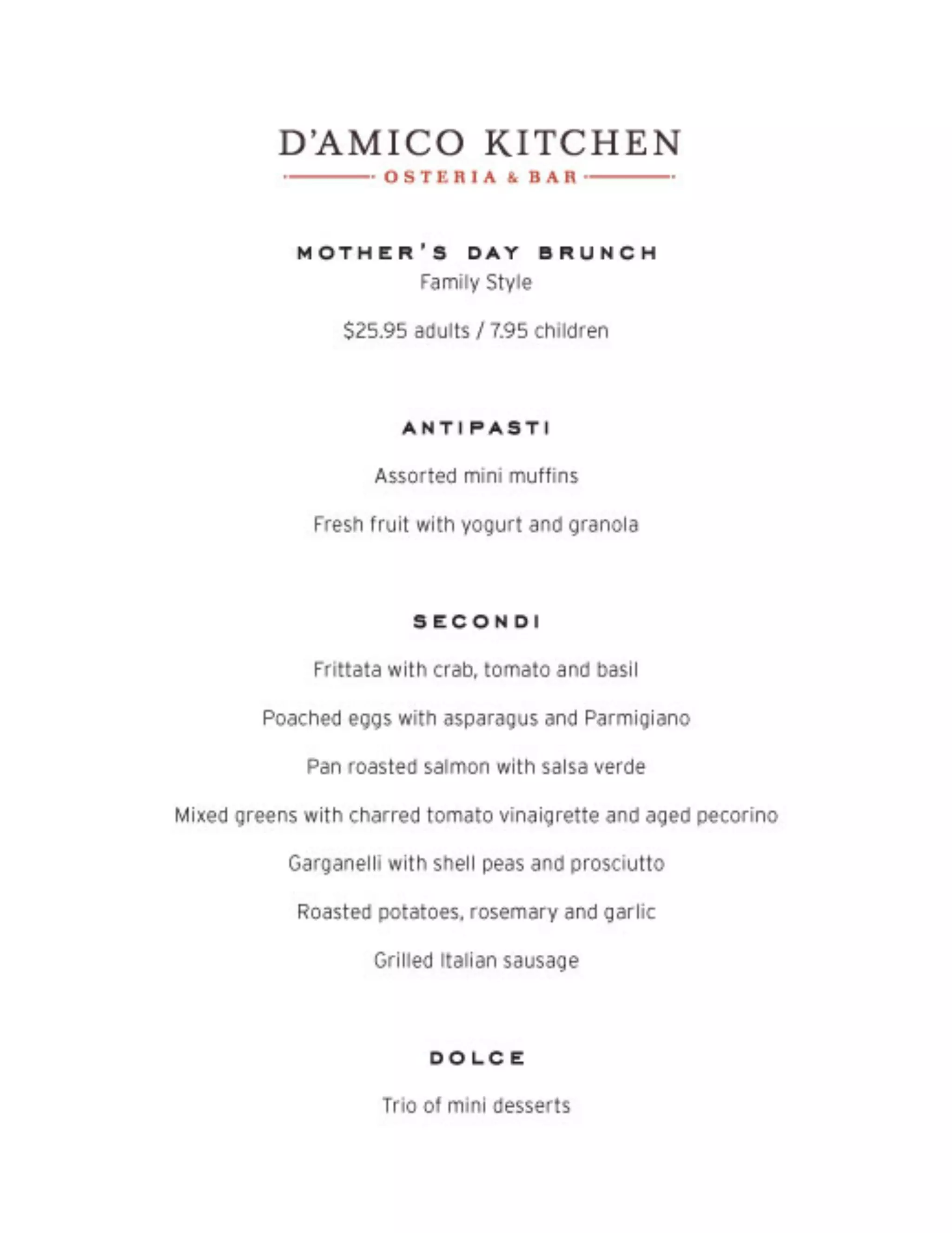 D'Amico Kitchen Mother's Day Brunch Menu | PDF