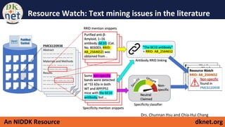 dknet.orgAn NIDDK Resource
Resource Watch: Text mining issues in the literature
Drs. Chunnan Hsu and Chia-Hui Chang
 