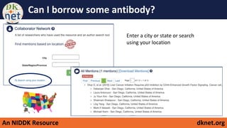 An NIDDK Resource dknet.org
Can I borrow some antibody?
Enter a city or state or search
using your location
 