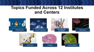 Topics Funded Across 12 Institutes
and Centers
FHIR Clinical Cloud Commons
Biomolecular
Simulation
Biophysics
Genomics Imaging Neuroimaging
 