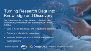 Turning Research Data Into
Knowledge and Discovery
26
The Science and Technology Research Infrastructure for
Discovery, Ex...