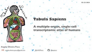 Angela Oliveira Pisco
angela.oliveira.pisco@gmail.com @drAOPisco @aopisco
Tabula Sapiens
A multiple-organ, single-cell
transcriptomic atlas of humans
03-22-2024
 
