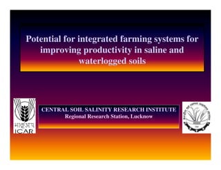 Potential for integrated farming systems for
   improving productivity in saline and
              waterlogged soils




   CENTRAL SOIL SALINITY RESEARCH INSTITUTE
         Regional Research Station, Lucknow
 