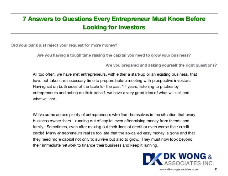 Financial Questions For Entrepreneurs 7 Answers to Questions Every Entrepreneur Must Know Before Looking Fo…