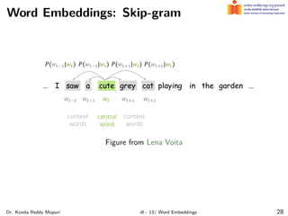 Word Embeddings: Skip-gram
Figure from Lena Voita
Dr. Konda Reddy Mopuri dl - 13/ Word Embeddings 28
 