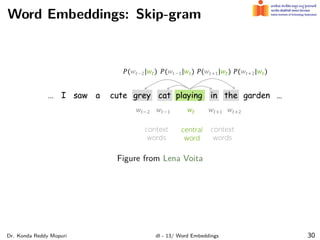 Word Embeddings: Skip-gram
Figure from Lena Voita
Dr. Konda Reddy Mopuri dl - 13/ Word Embeddings 30
 