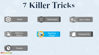 Align Toolbar
States vs.
Actions
Global
Filmstrip/TOC
Replacing
Images
Timeline
Hamburgers
 
