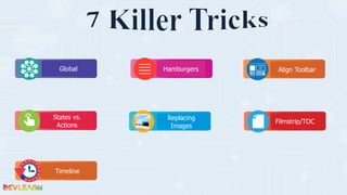 Align Toolbar
States vs.
Actions
Global
Filmstrip/TOC
Replacing
Images
Timeline
Hamburgers
 