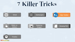 Align Toolbar
States vs.
Actions
Global
Filmstrip/TOC
Replacing
Images
Timeline
Hamburgers
 