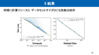 5 結果
同様に計算リソースC, データセットサイズDにも性能は依存
16
 