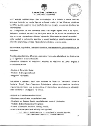 PROYECTO DE LEY PROGRAMA DE EMERGENCIA PROVINCIAL PARA LA PREVENCION DE ADICCIONES       SALUD Y ASISTENCIA SOCIAL