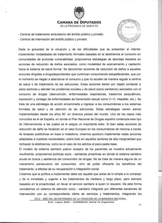 PROYECTO DE LEY PROGRAMA DE EMERGENCIA PROVINCIAL PARA LA PREVENCION DE ADICCIONES       SALUD Y ASISTENCIA SOCIAL