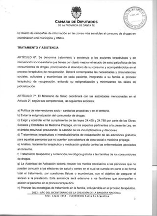 PROYECTO DE LEY PROGRAMA DE EMERGENCIA PROVINCIAL PARA LA PREVENCION DE ADICCIONES       SALUD Y ASISTENCIA SOCIAL