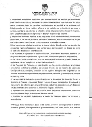 PROYECTO DE LEY PROGRAMA DE EMERGENCIA PROVINCIAL PARA LA PREVENCION DE ADICCIONES       SALUD Y ASISTENCIA SOCIAL