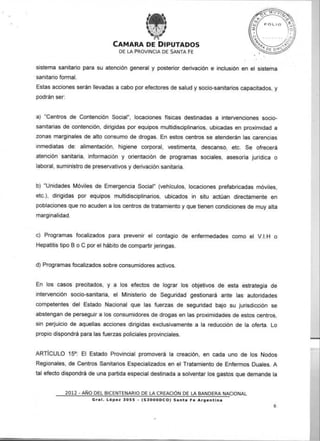 PROYECTO DE LEY PROGRAMA DE EMERGENCIA PROVINCIAL PARA LA PREVENCION DE ADICCIONES       SALUD Y ASISTENCIA SOCIAL