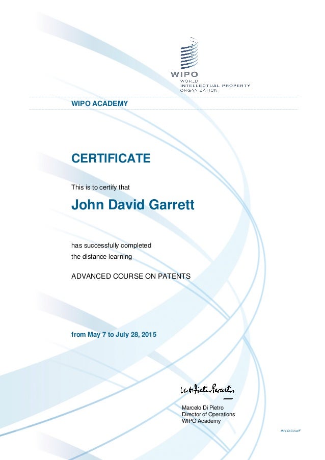WIPO Certificate Advanced Course on Patents