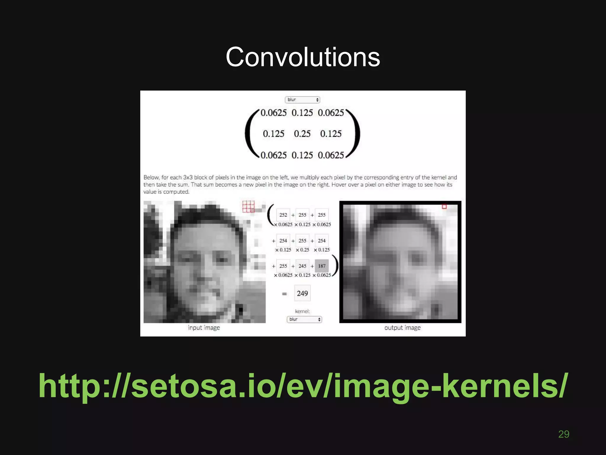 Convolutions 29 http://setosa.io/ev/image-kernels/ 