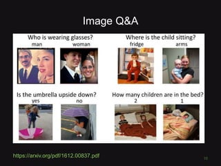 Image Q&A
10
https://arxiv.org/pdf/1612.00837.pdf
 