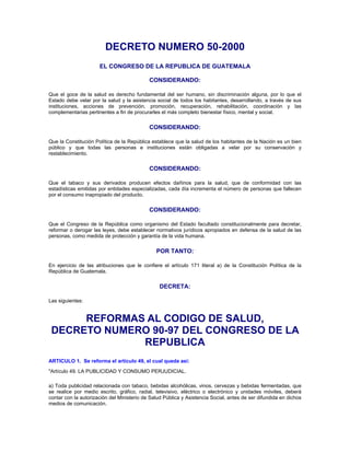 Dl 50 2000 reformas al codigo de salud | PDF