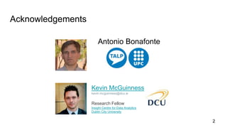 2
Acknowledgements
Antonio Bonafonte
Kevin McGuinness
kevin.mcguinness@dcu.ie
Research Fellow
Insight Centre for Data Analytics
Dublin City University
 