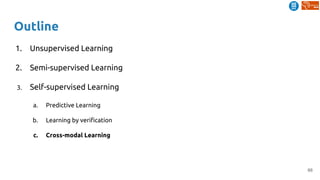66
Outline
1. Unsupervised Learning
2. Semi-supervised Learning
3. Self-supervised Learning
a. Predictive Learning
b. Learning by verification
c. Cross-modal Learning
 