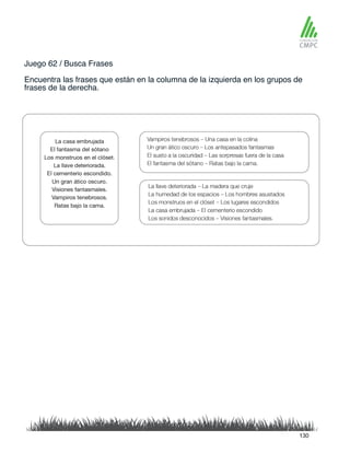Juego 62 / Busca Frases
Encuentra las frases que están en la columna de la izquierda en los grupos de
frases de la derecha.
130
 