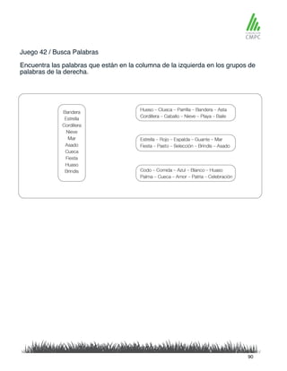 Juego 42 / Busca Palabras
Encuentra las palabras que están en la columna de la izquierda en los grupos de
palabras de la derecha.
90
 