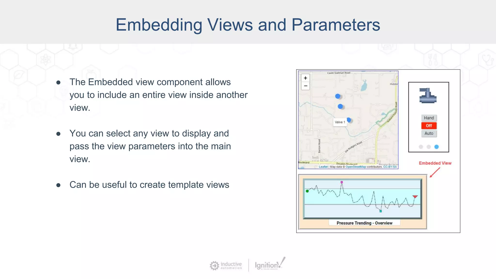 Embedding Views and Parameters
● The Embedded view component allows
you to include an entire view inside another
view.
● You can select any view to display and
pass the view parameters into the main
view.
● Can be useful to create template views
 